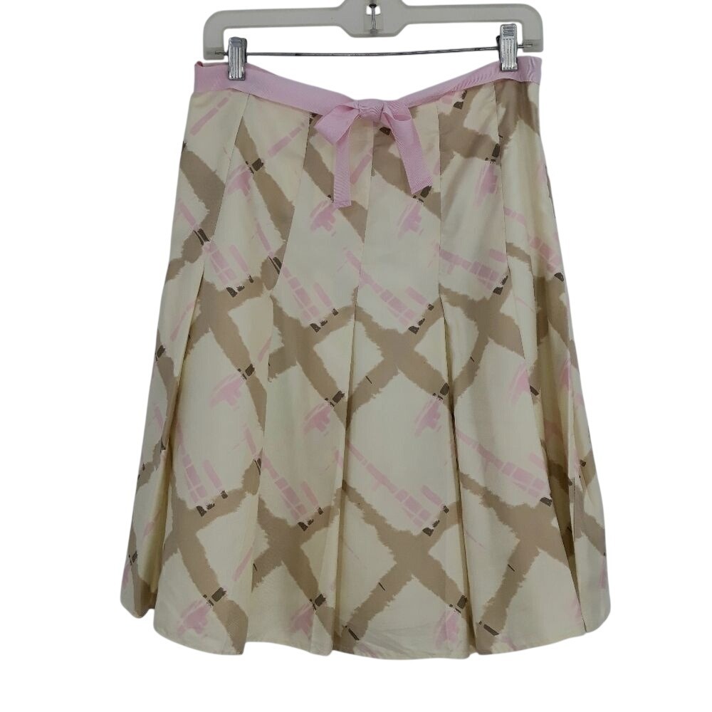 Vtg Coquette Silk Pastel Pink Plaid Pleated Skirt Sz 6 Ribbon Waist Feminine